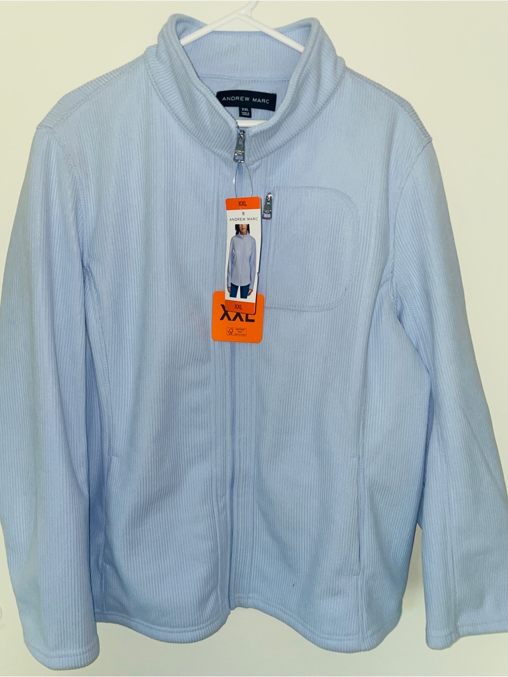 Andrew Marc Women Pale Blue Ribbed Full-Zip Jacket